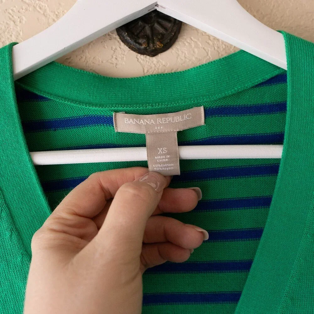 Banana Republic XS Green Blue Stripe Cardigan Button Front Cotton Blend